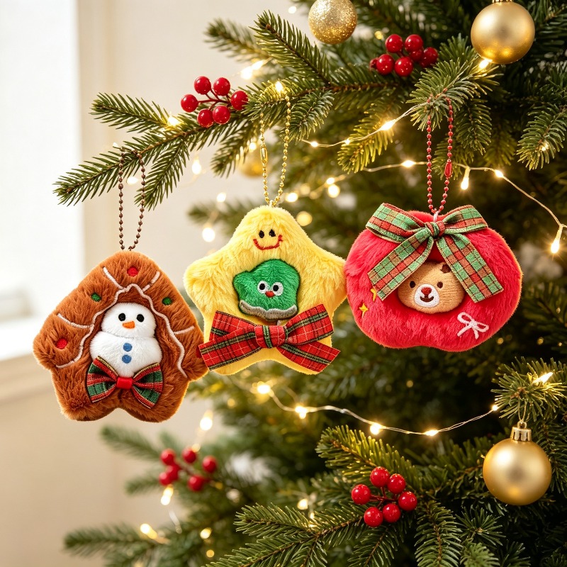 Embroidery Xmas - 3-pak pluszowych haftowanych ozdób świątecznych: bałwan,