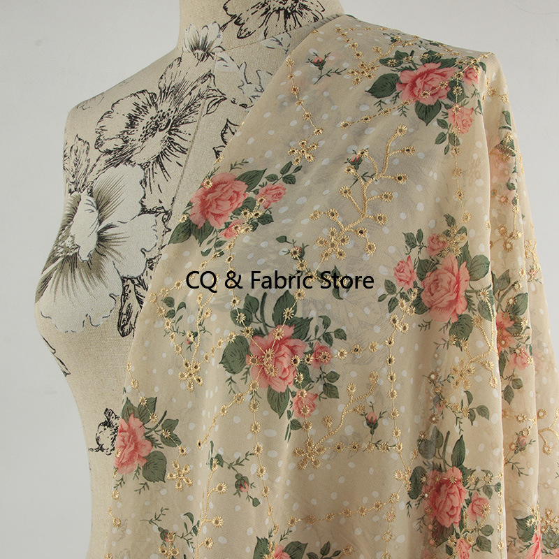 Embroidery Rose - Nowa tkanina szyfonowa z haftem w