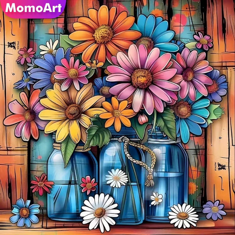 Embroidery Daisy Flower - Momoart – obraz do malowania diamentami,