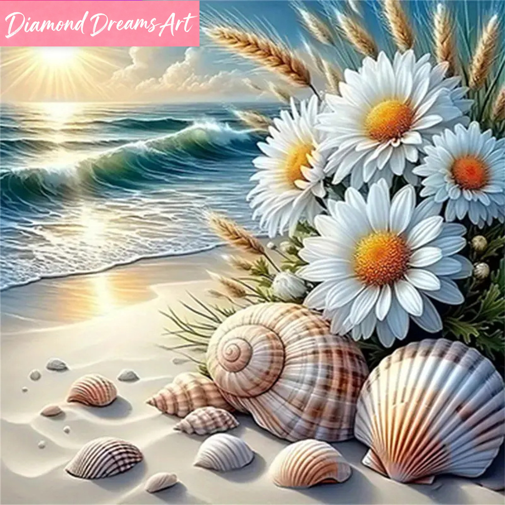 Embroidery Daisy Flower - Diamentowe Malowanie Krajobraz Morski Mozaika Kwiaty