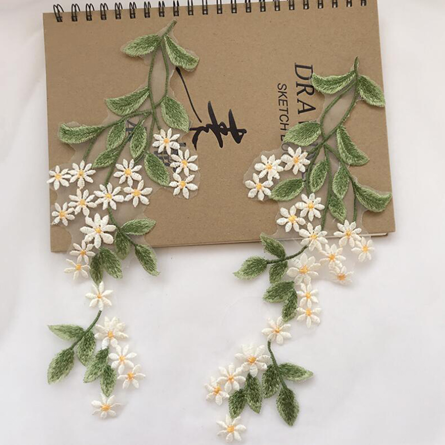 Embroidery Daisy Flower - 1 para zielony liść stokrotka kwiatowa