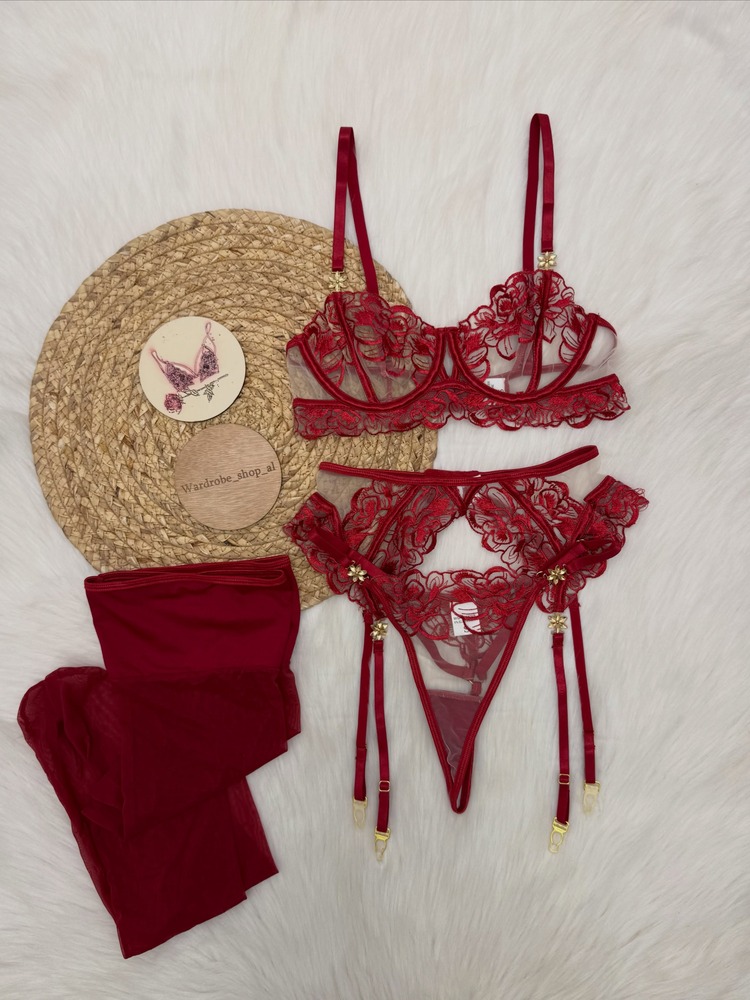 Damski bordowy koronkowy zesta – Embroidery Underwear recenzja i cena